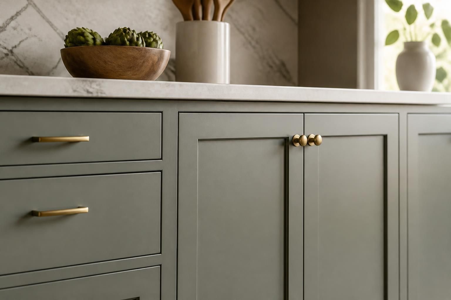 Beautifully painted kitchen cabinets with smooth doors and crisp lines
