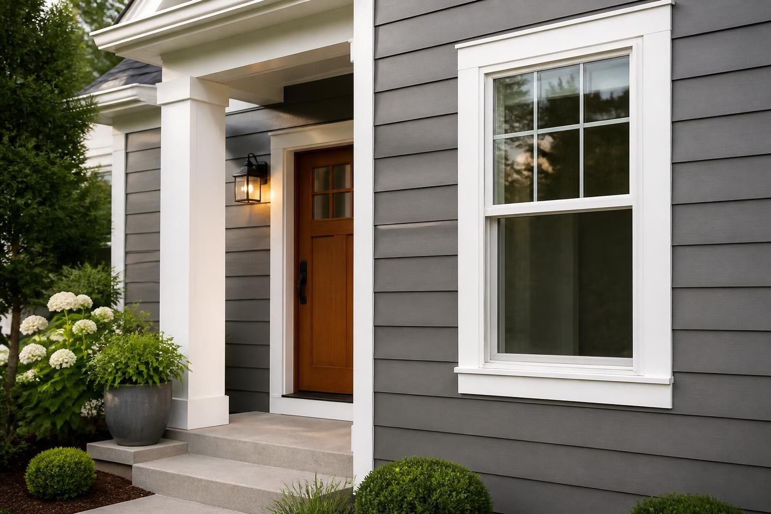 Newly painted home exterior with smooth siding and clean edges