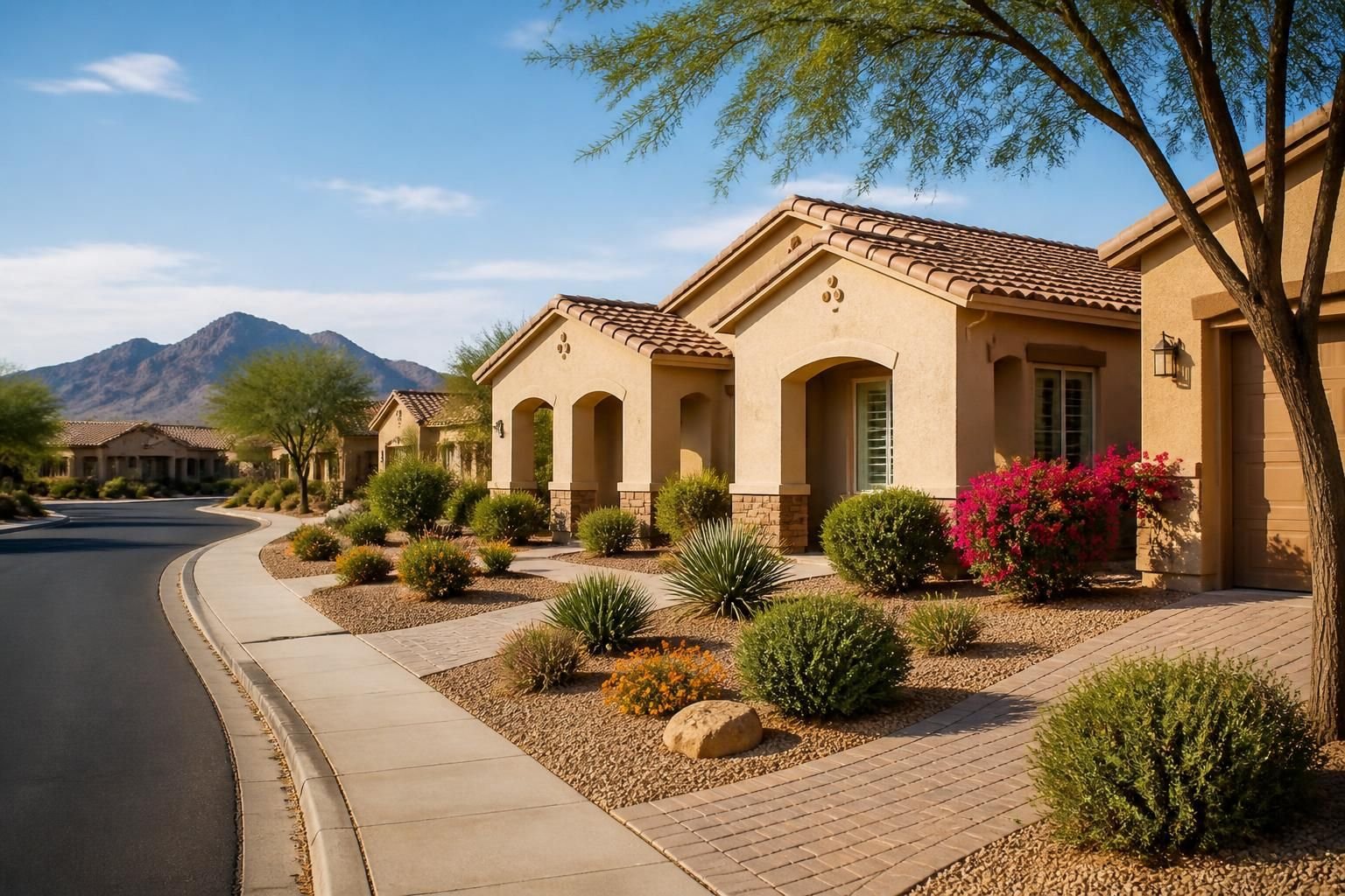 Well-kept Mesa homes in warm desert light