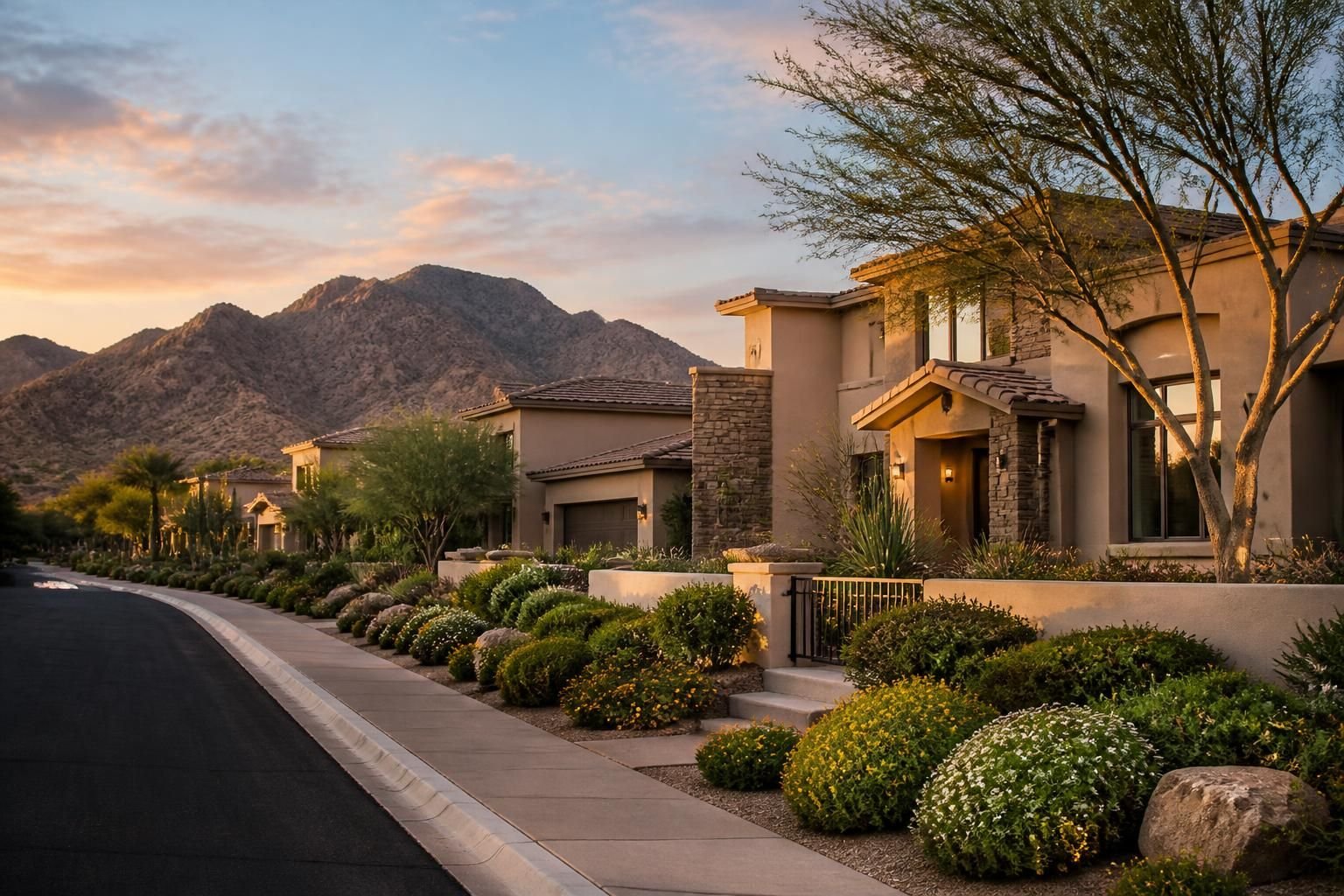 Upscale Scottsdale neighborhood with manicured landscaping